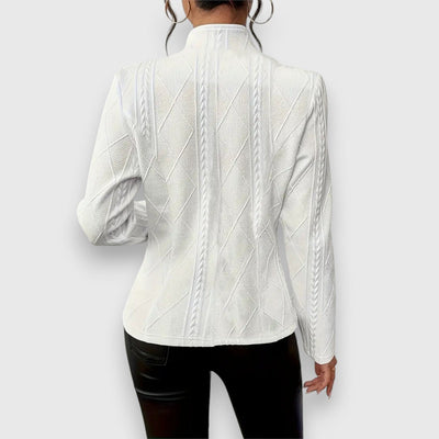 Elisabeth | Damen Strukturierter Langarm-Pullover mit Stehkragen Kabelstrick-Optik