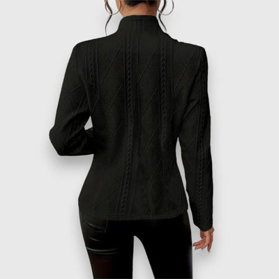 Elisabeth | Damen Strukturierter Langarm-Pullover mit Stehkragen Kabelstrick-Optik
