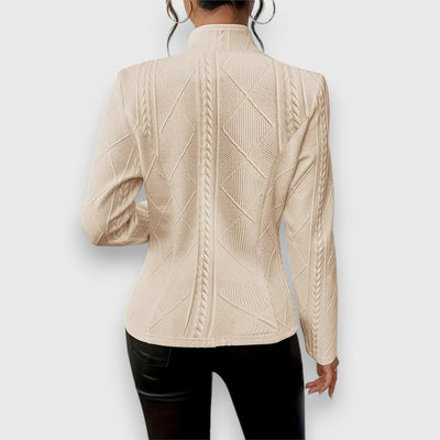 Elisabeth | Damen Strukturierter Langarm-Pullover mit Stehkragen Kabelstrick-Optik