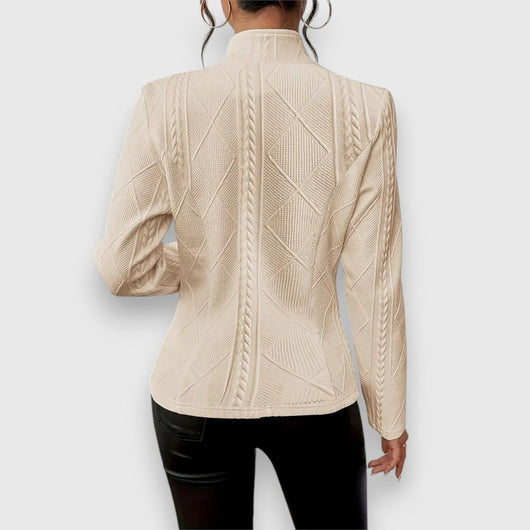 Elisabeth | Damen Strukturierter Langarm-Pullover mit Stehkragen Kabelstrick-Optik