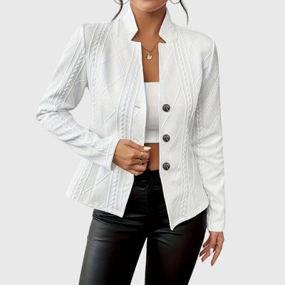 Lena | Damen Strukturierter Taillierter Langarm-Blazer mit Knopfleiste