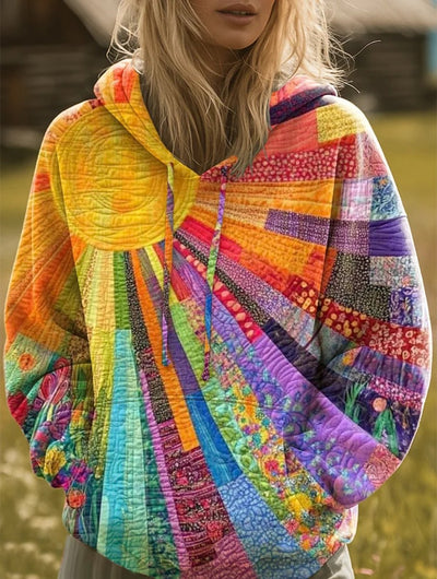 Luisa | Damen Sweater Bunter Patchwork Kapuzenpullover Boho Sonnenmuster