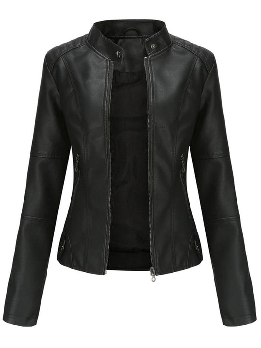 Annika | Damen Taillierte Kunstleder Biker Jacke Reißverschluss
