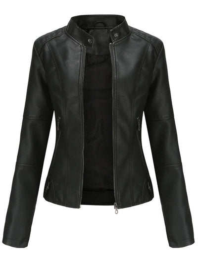 Annika | Damen Taillierte Kunstleder Biker Jacke Reißverschluss