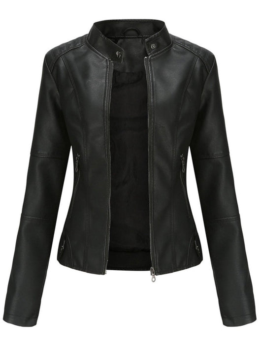 Annika | Damen Taillierte Kunstleder Biker Jacke Reißverschluss