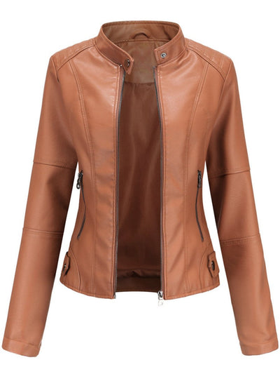 Annika | Damen Taillierte Kunstleder Biker Jacke Reißverschluss