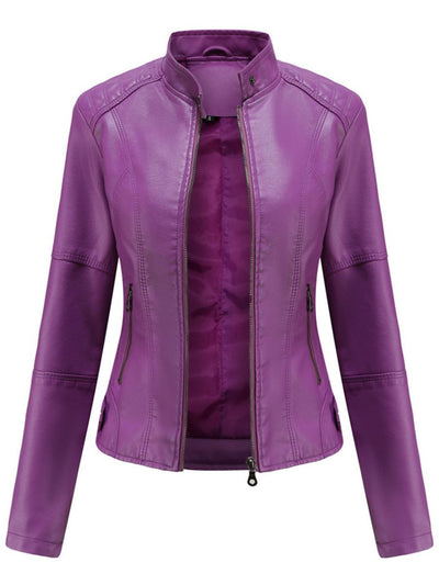 Annika | Damen Taillierte Kunstleder Biker Jacke Reißverschluss