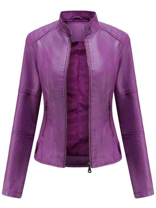 Annika | Damen Taillierte Kunstleder Biker Jacke Reißverschluss