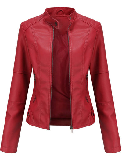 Annika | Damen Taillierte Kunstleder Biker Jacke Reißverschluss