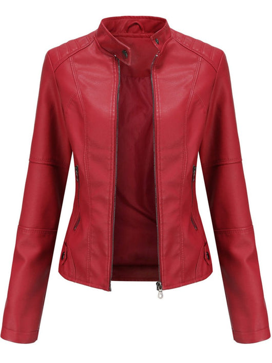 Annika | Damen Taillierte Kunstleder Biker Jacke Reißverschluss