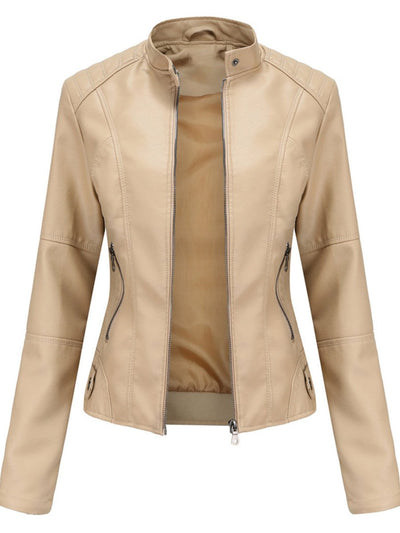 Annika | Damen Taillierte Kunstleder Biker Jacke Reißverschluss