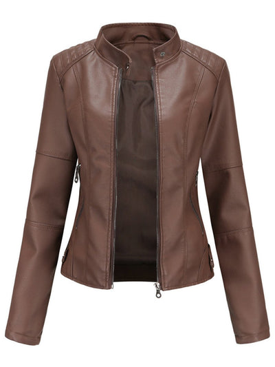 Annika | Damen Taillierte Kunstleder Biker Jacke Reißverschluss