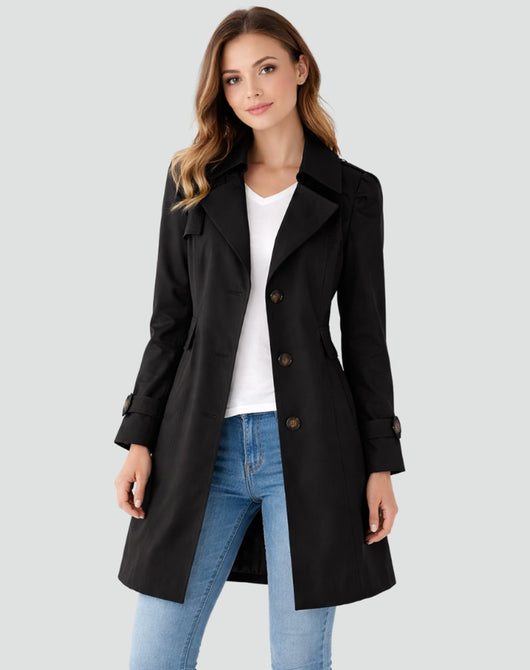 Nora | Damen Taillierter Klassischer Trench Coat Mittellanger Mantel