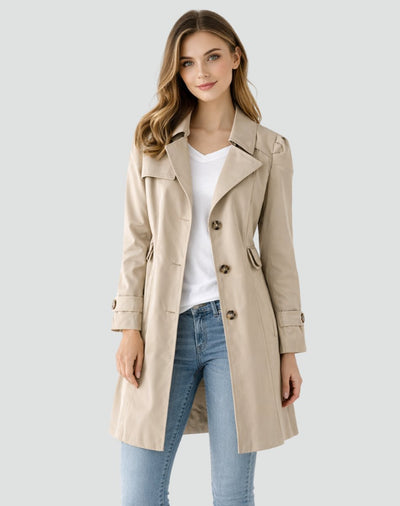 Nora | Damen Taillierter Klassischer Trench Coat Mittellanger Mantel