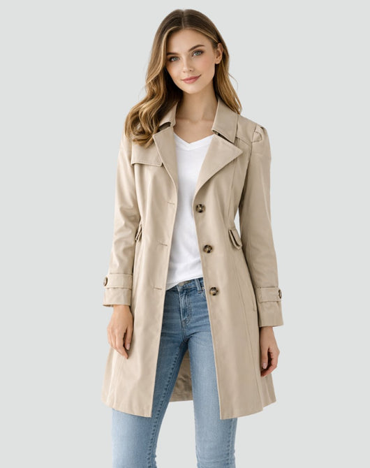 Nora | Damen Taillierter Klassischer Trench Coat Mittellanger Mantel