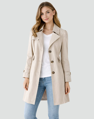 Nora | Damen Taillierter Klassischer Trench Coat Mittellanger Mantel
