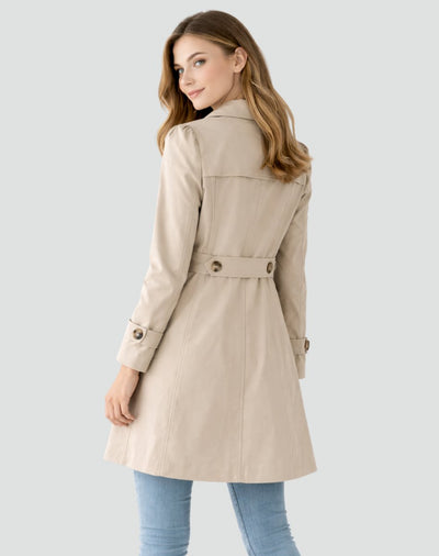 Nora | Damen Taillierter Klassischer Trench Coat Mittellanger Mantel