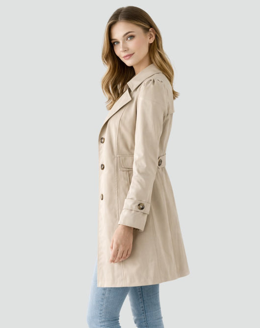 Nora | Damen Taillierter Klassischer Trench Coat Mittellanger Mantel