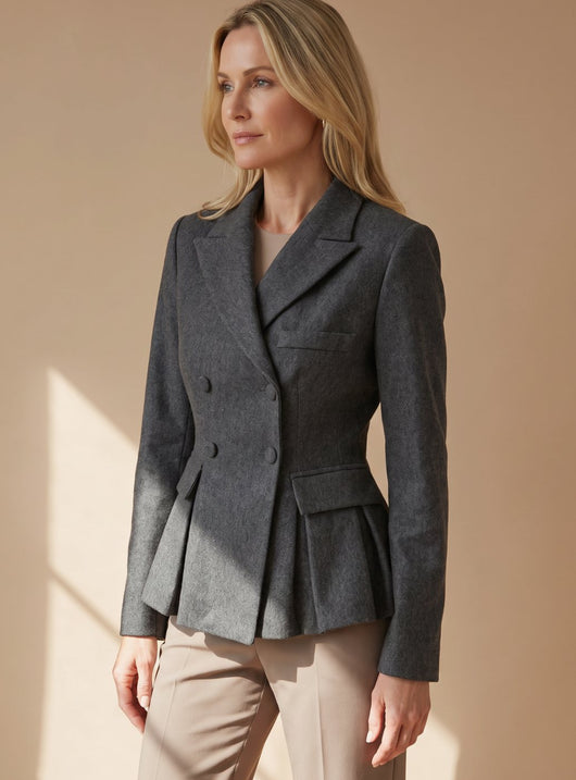 Greta | Damen Taillierter Peplum-Blazer Doppelreihig Langarm