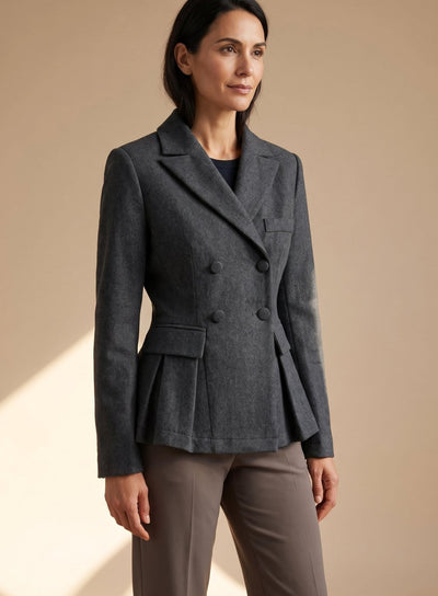 Greta | Damen Taillierter Peplum-Blazer Doppelreihig Langarm