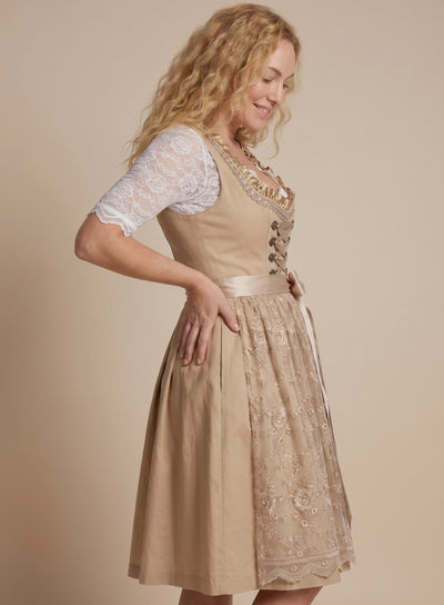 Clara | Damen Trachten-Dirndl Knielang Spitzenbluse Schnürung