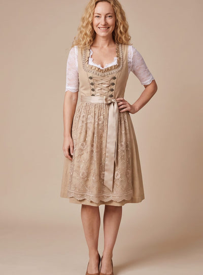 Clara | Damen Trachten-Dirndl Knielang Spitzenbluse Schnürung