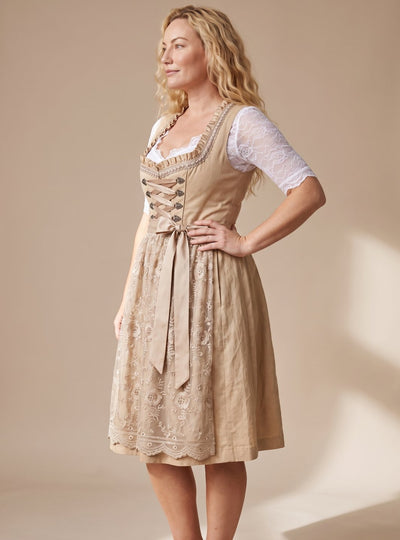 Clara | Damen Trachten-Dirndl Knielang Spitzenbluse Schnürung