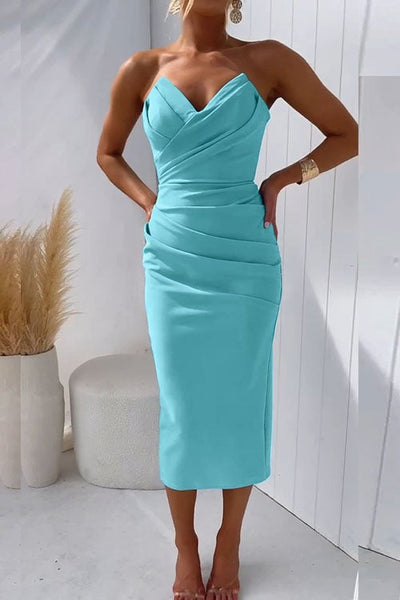 Marie | Damen Trägerlos Figurbetontes Cocktail Midi-Kleid