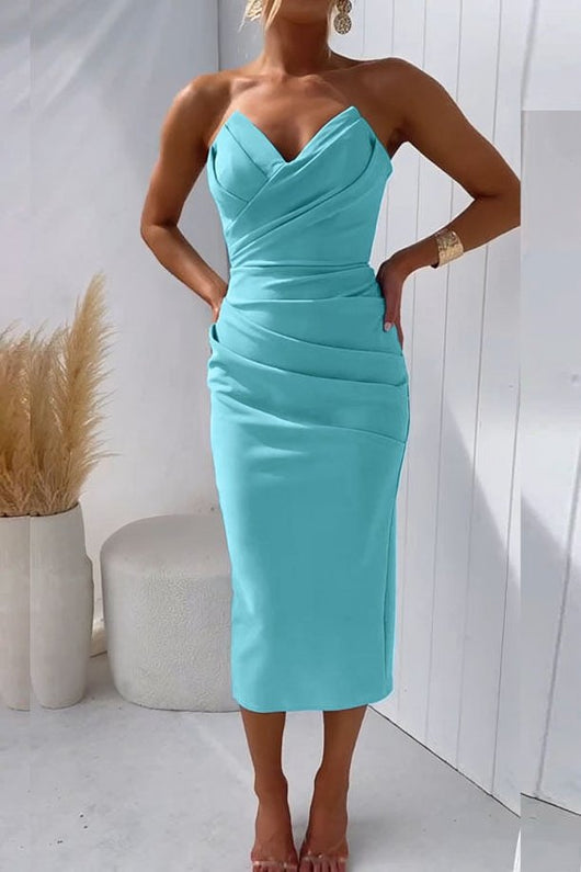 Marie | Damen Trägerlos Figurbetontes Cocktail Midi-Kleid