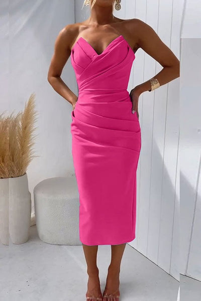 Marie | Damen Trägerlos Figurbetontes Cocktail Midi-Kleid