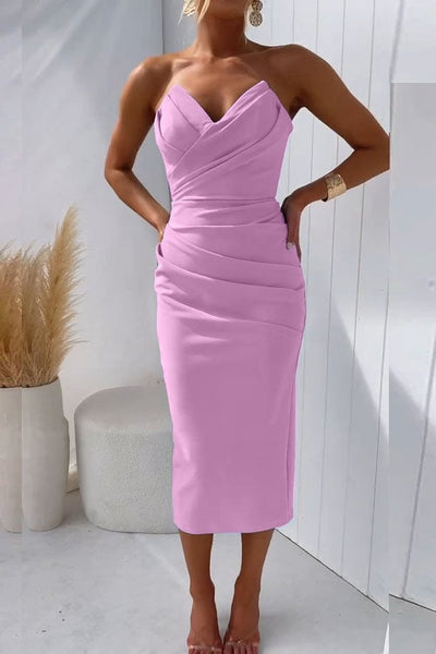Marie | Damen Trägerlos Figurbetontes Cocktail Midi-Kleid