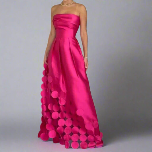 Nora | Damen Trägerlos Tailliertes Abend-Maxikleid Glattgewebe Kreisdetails