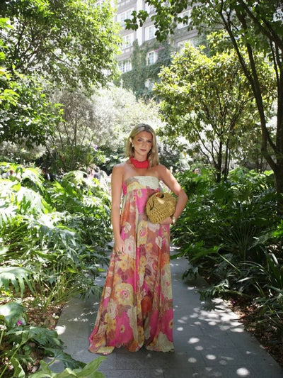 Clara | Damen Trägerloses Blumen Maxi Hochzeitsgast Kleid