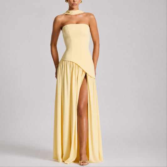 Charlotte | Damen Trägerloses Maxi-Kleid mit Schal Hochzeitskleid Gast Abendkleid
