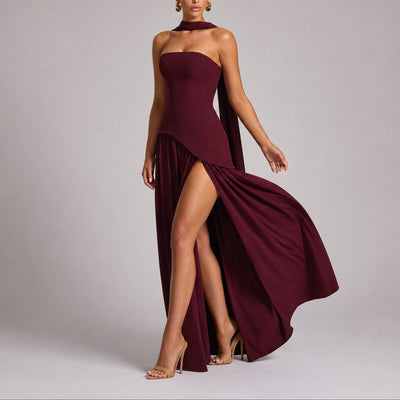 Charlotte | Damen Trägerloses Maxi-Kleid mit Schal Hochzeitskleid Gast Abendkleid