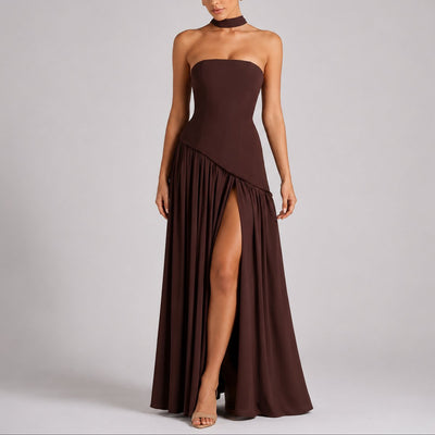 Charlotte | Damen Trägerloses Maxi-Kleid mit Schal Hochzeitskleid Gast Abendkleid