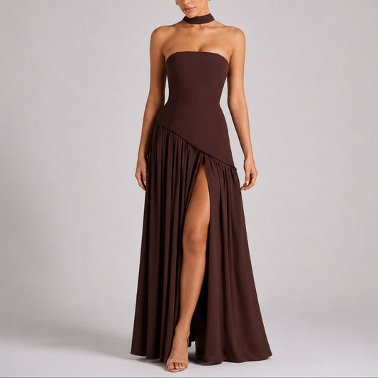 Charlotte | Damen Trägerloses Maxi-Kleid mit Schal Hochzeitskleid Gast Abendkleid