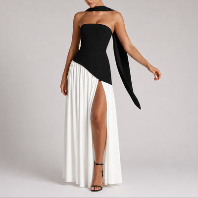 Charlotte | Damen Trägerloses Maxi-Kleid mit Schal Hochzeitskleid Gast Abendkleid