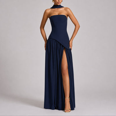 Charlotte | Damen Trägerloses Maxi-Kleid mit Schal Hochzeitskleid Gast Abendkleid