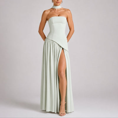Charlotte | Damen Trägerloses Maxi-Kleid mit Schal Hochzeitskleid Gast Abendkleid