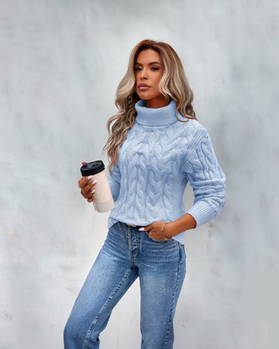 Marie | Damen Turtleneck Sweater Zeitloser Kabelstrick-Rollkragenpullover