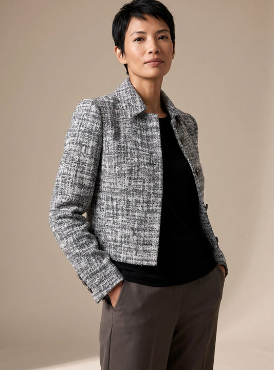 Frieda | Damen Tweed Zweiteiler Langarm Blazer Weithose Set
