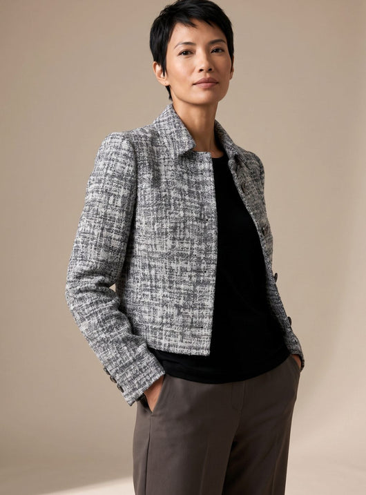 Frieda | Damen Tweed Zweiteiler Langarm Blazer Weithose Set