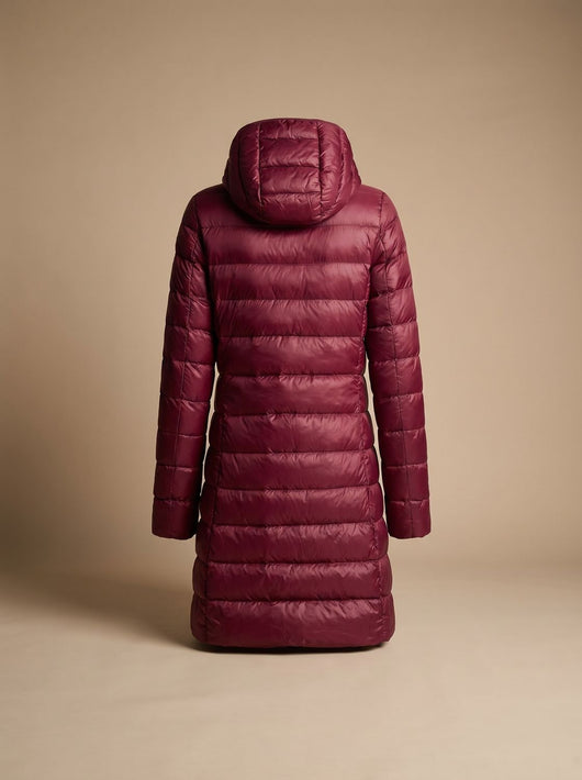 Nora | Damen Ultraleichte Lange Daunenjacke mit Kapuze Reißverschluss Winterjacke