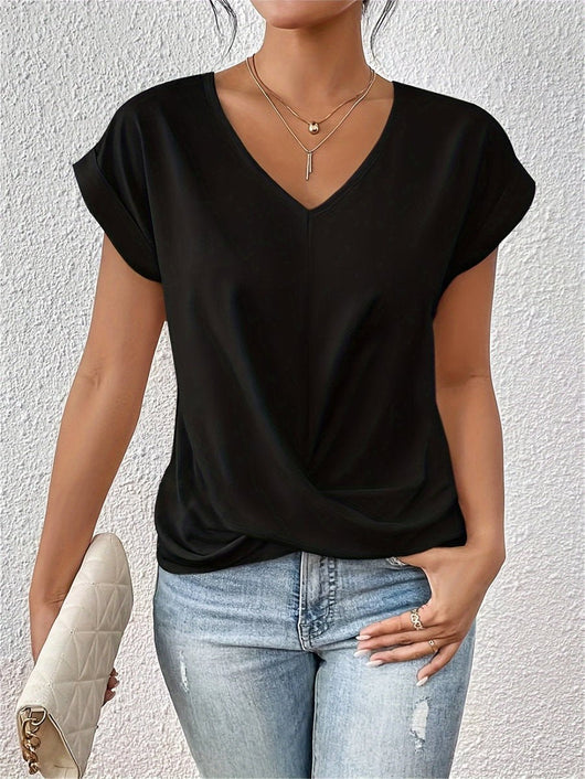 Sophie | Damen V-Ausschnitt Kurzarm Shirt mit Twist-Detail