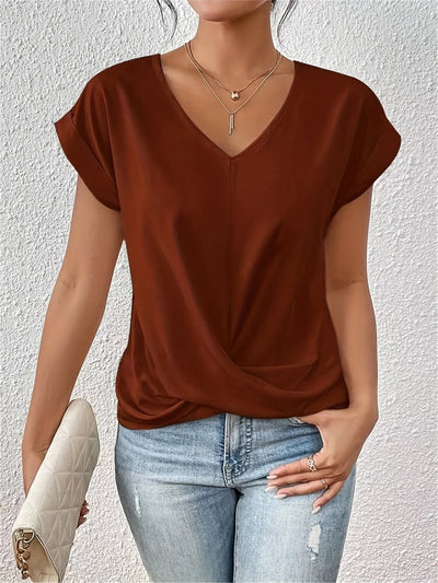 Sophie | Damen V-Ausschnitt Kurzarm Shirt mit Twist-Detail