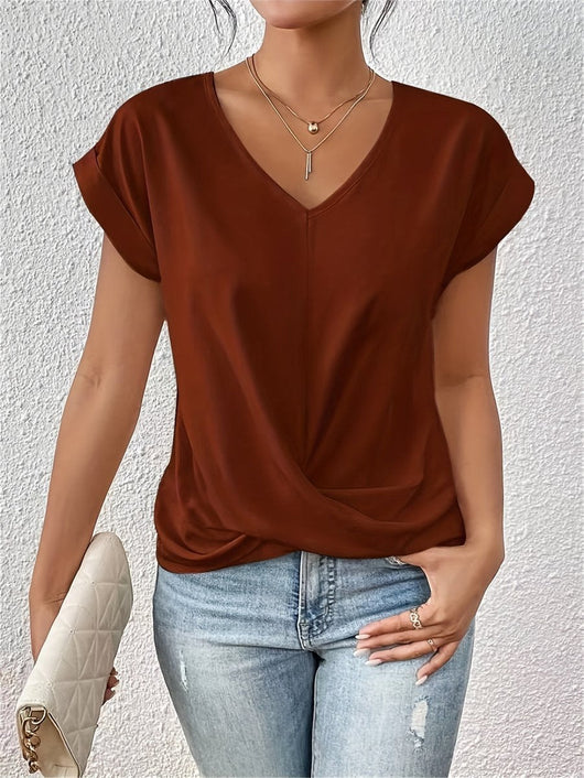 Sophie | Damen V-Ausschnitt Kurzarm Shirt mit Twist-Detail