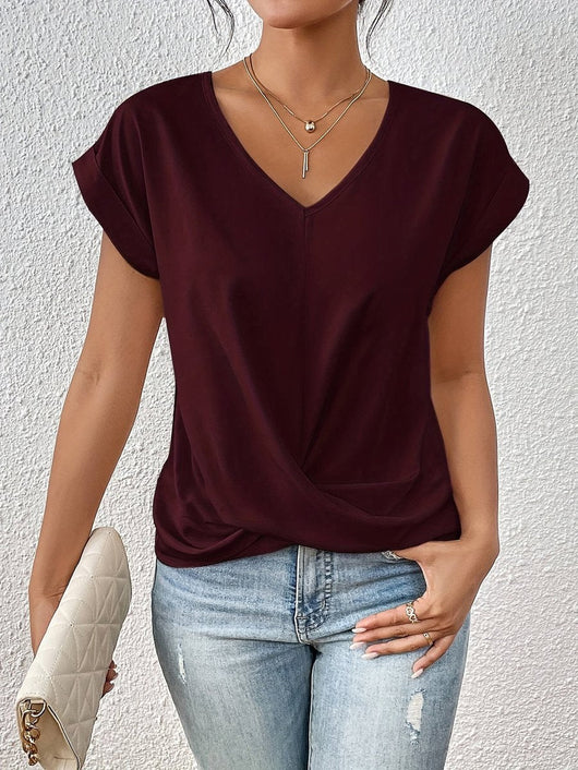 Sophie | Damen V-Ausschnitt Kurzarm Shirt mit Twist-Detail