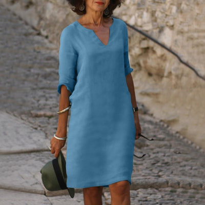 Lena | Damen V-Ausschnitt Midikleid mit 3/4-Arm figurschmeichelnd