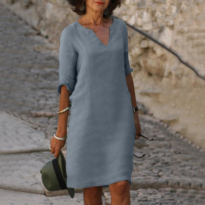 Lena | Damen V-Ausschnitt Midikleid mit 3/4-Arm figurschmeichelnd